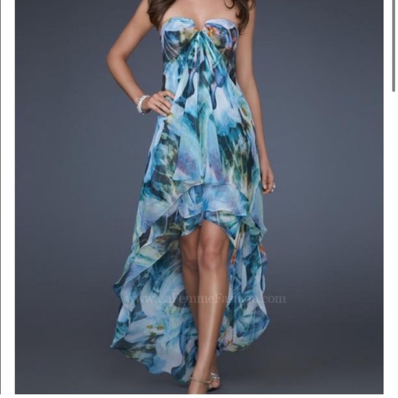 🛍️La Femme Multi Color High Low Chiffon Dress. Size 2. NWT - Picture 1 of 10